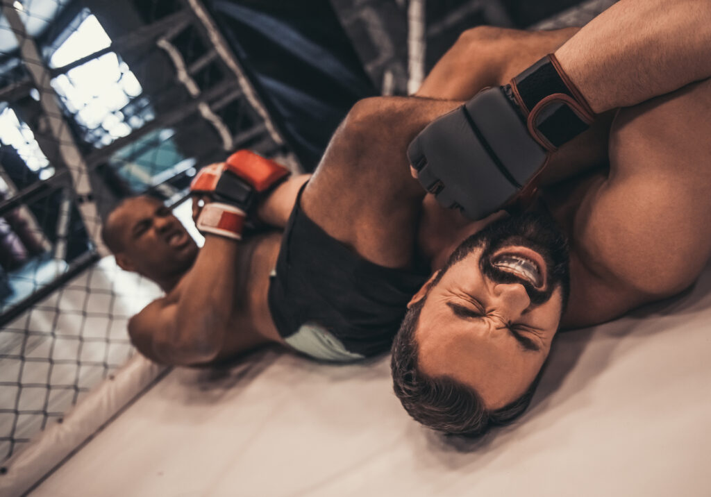 Wrestlers competing in the ring